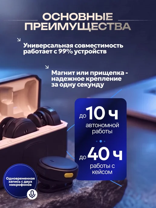 Микрофон петличный беспроводной для Android и Iphone круглый, черный, фото 2
