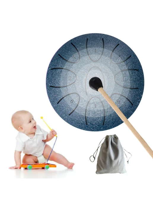 Духовой инструмент 4'' Steel Tongue Drum 9 нот для йоги, мед, вариант, фото 7