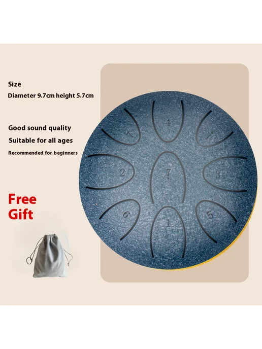 Духовой инструмент 4'' Steel Tongue Drum 9 нот для йоги, мед, вариант, фото 8