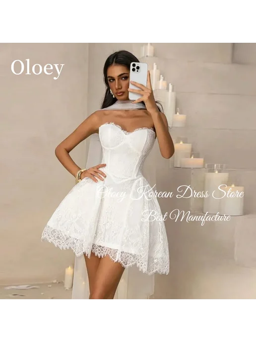 OLOEY Кружевное мини свадебное платье, белый, фото 2