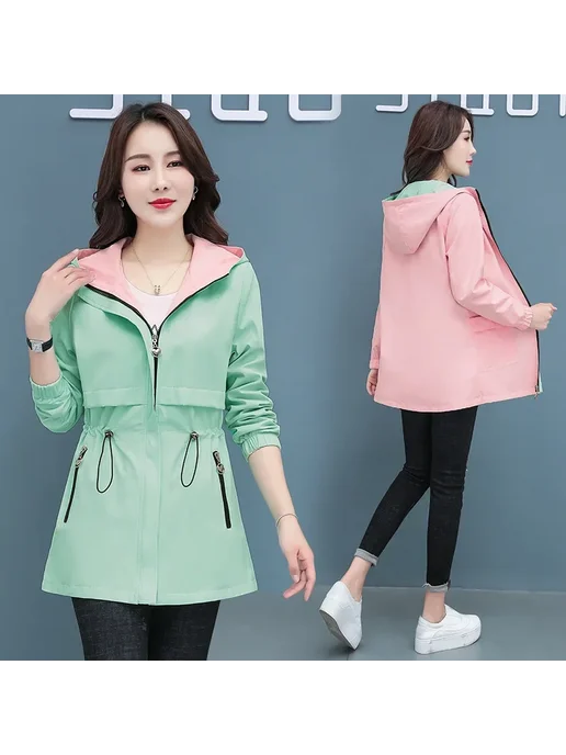 Женское двустороннее пальто Саржевое плетение 5XL, красный, фото 5