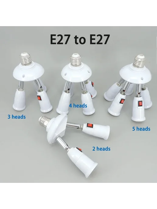 Нет бренда Разветвитель E27 на 2, 3, 4, 5 патронов 3 heads switch, белый, фото 3