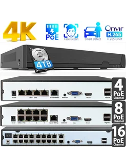 Zysecurity 8-канальный 4K PoE NVR видеорегистратор, EU Plug