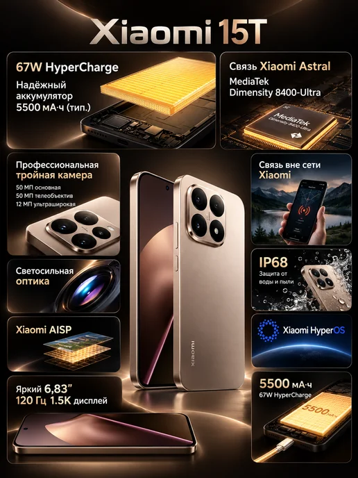 Смартфон Xiaomi 15T 12/256 ГБ, золотой, фото 5