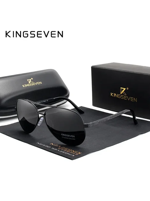 KingSeven Солнцезащитные очки-авиаторы для мужчин Black gray, черный