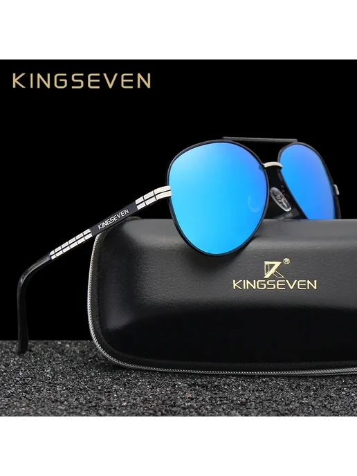 KingSeven Солнцезащитные очки-авиаторы для мужчин Black gray, черный, фото 2