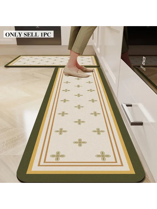 facaishu Коврик кухонный ПВХ зеленый в клетку Alfombra, зеленый, фото 2