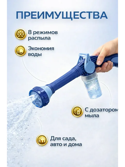 АБР Многофункциональный шланг для полива, синий, фото 2