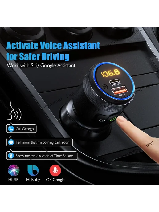 Нет бренда Автомобильный FM-трансмиттер, модулятор Bluetooth 5.1, с быс, вариант, фото 4