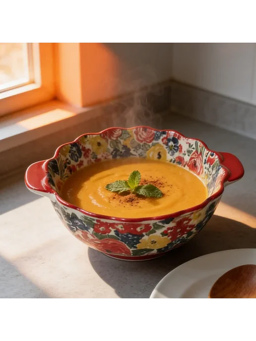 Нет бренда Керамическая суповая миска с ручками, подглазурная роспись, вариант, фото 4
