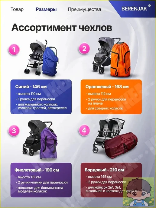 Чехол для коляски-трости и автокресла, синий, обхват 146 см, синий, фото 2