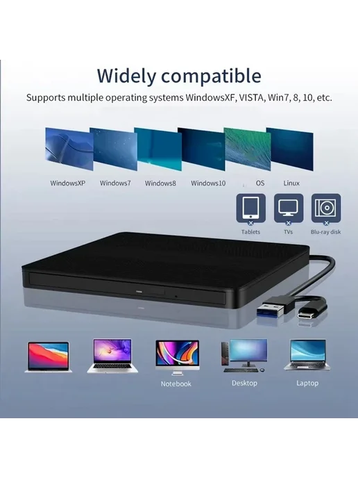 Нет бренда Внешний USB 3.0 CD DVD-ридер привод Type-C для чтения и запи, вариант, фото 5