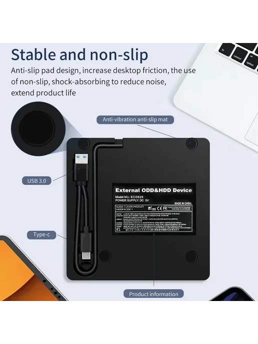Нет бренда Внешний USB 3.0 CD DVD-ридер привод Type-C для чтения и запи, вариант, фото 6