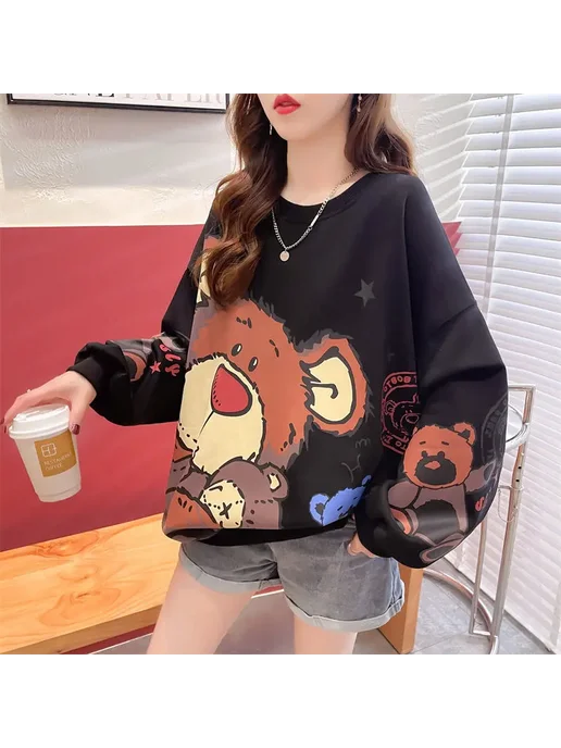 Женский зеленый свитшот Kawaii смешанного хлопка, зеленый, фото 2
