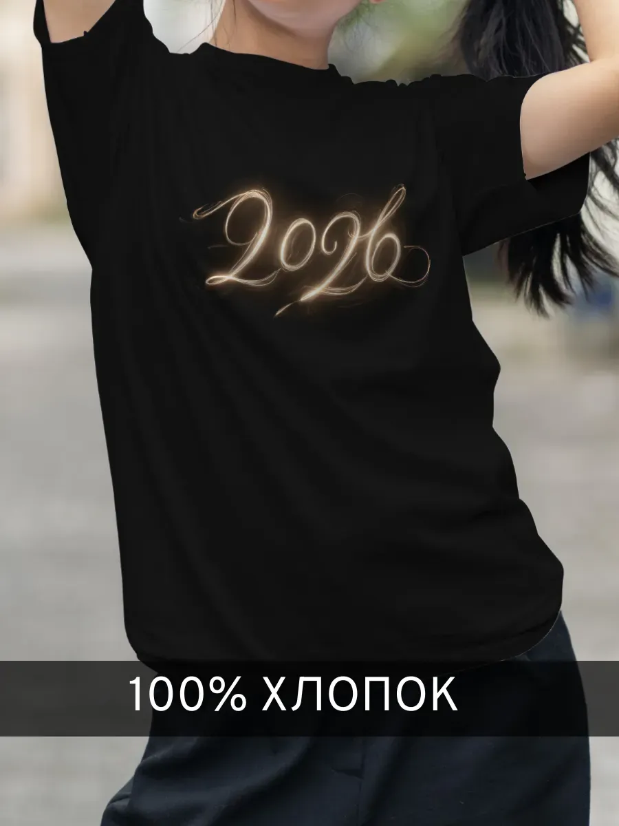 Футболка черная с принтом 2026
