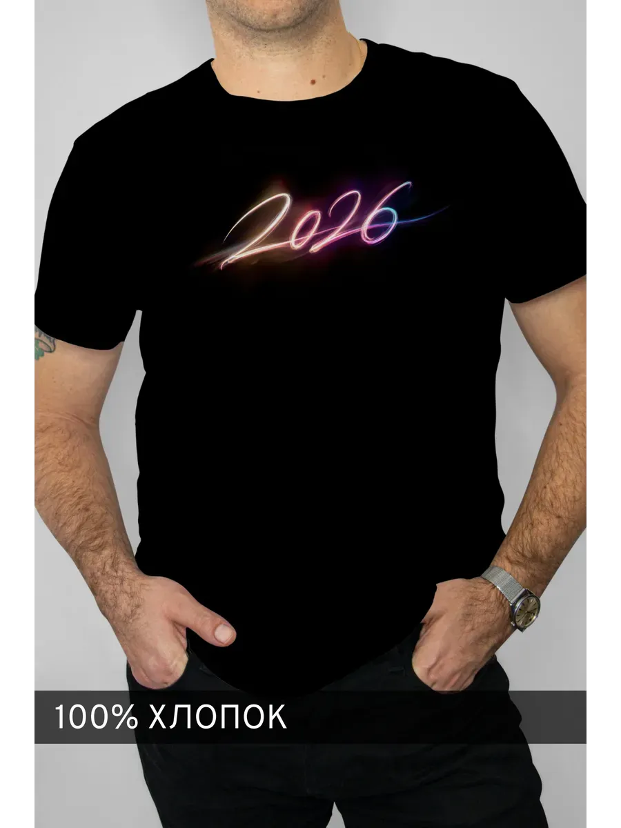 Футболка черная с принтом 2026