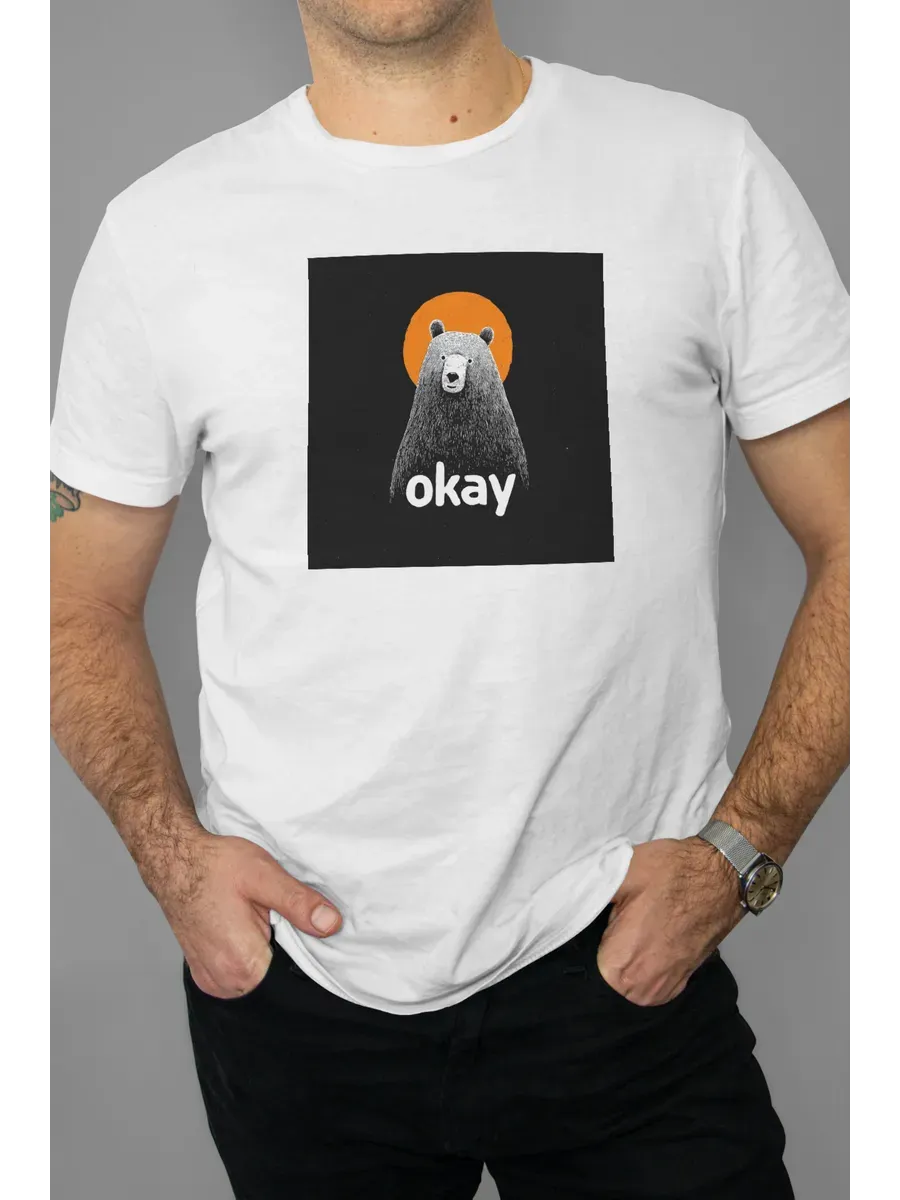Футболка белая с принтом Медведь OKAY — миниатюра 4
