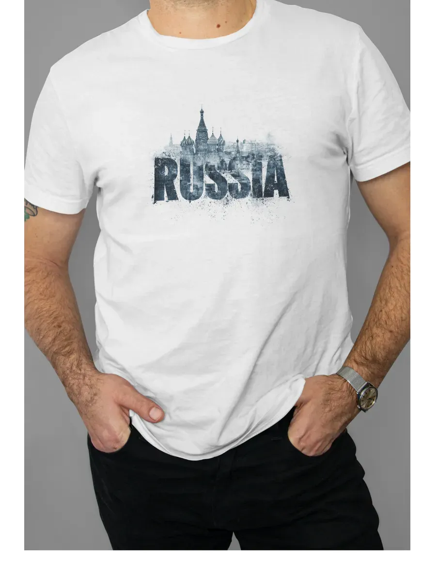 Футболка белая с принтом Russia — миниатюра 4