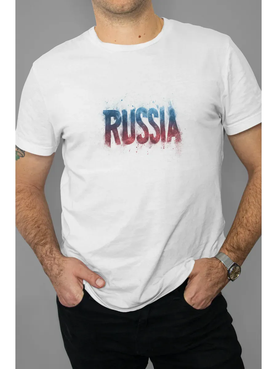 Футболка белая с принтом Russia — миниатюра 4