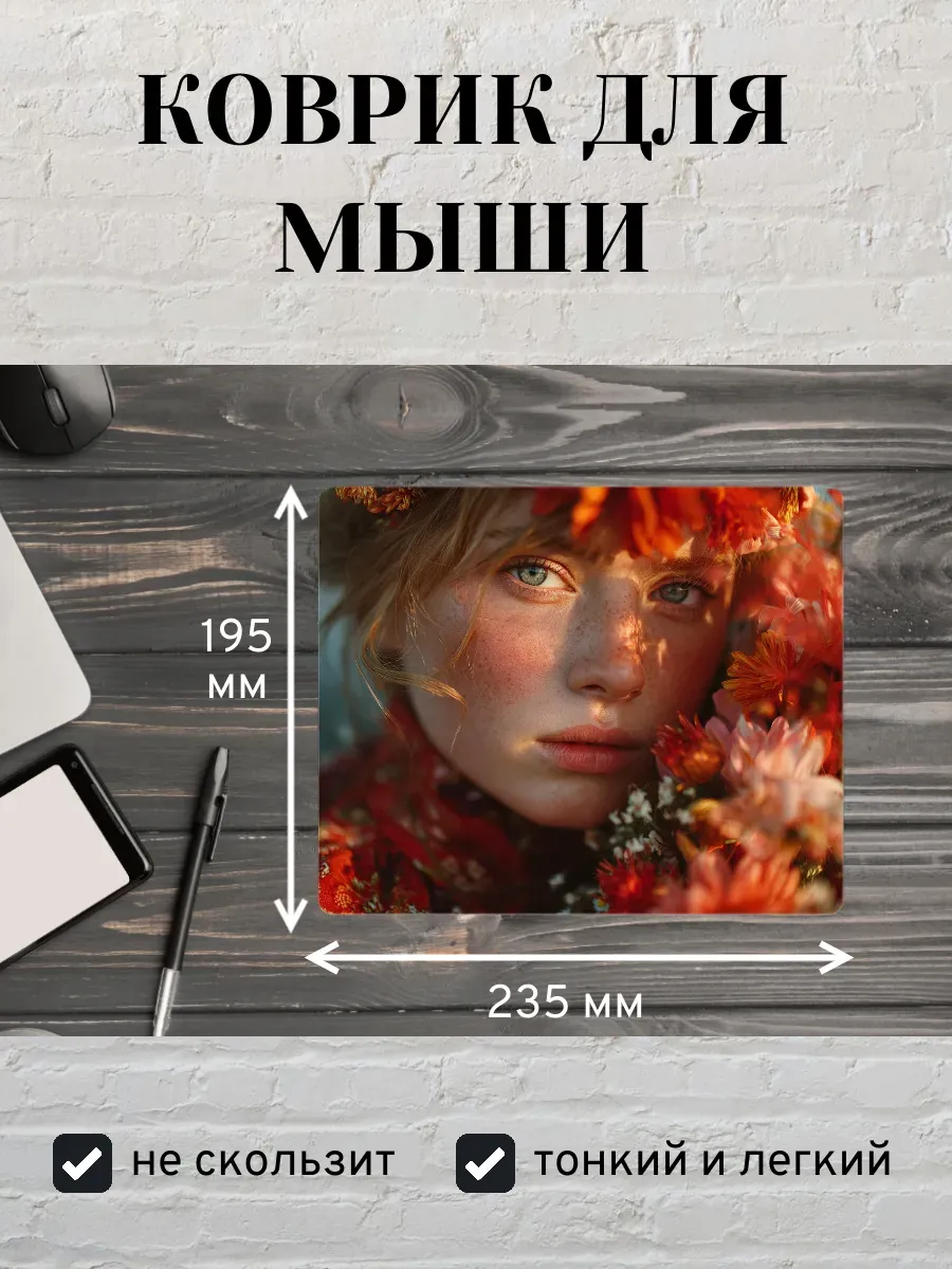 Коврик для мыши с принтом Девушка и цветы