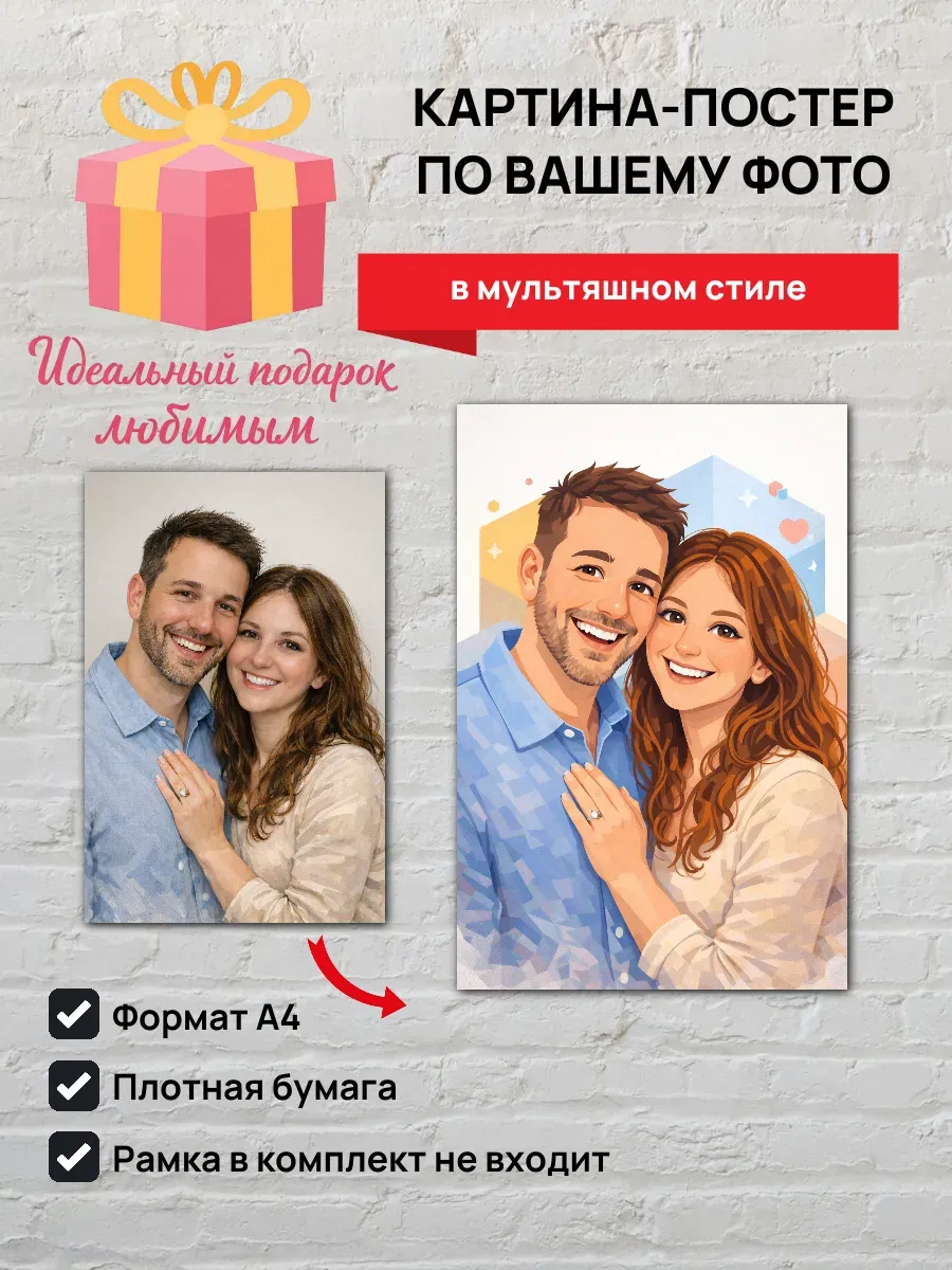 Картина-постер по вашему фото в мультяшном стиле А4