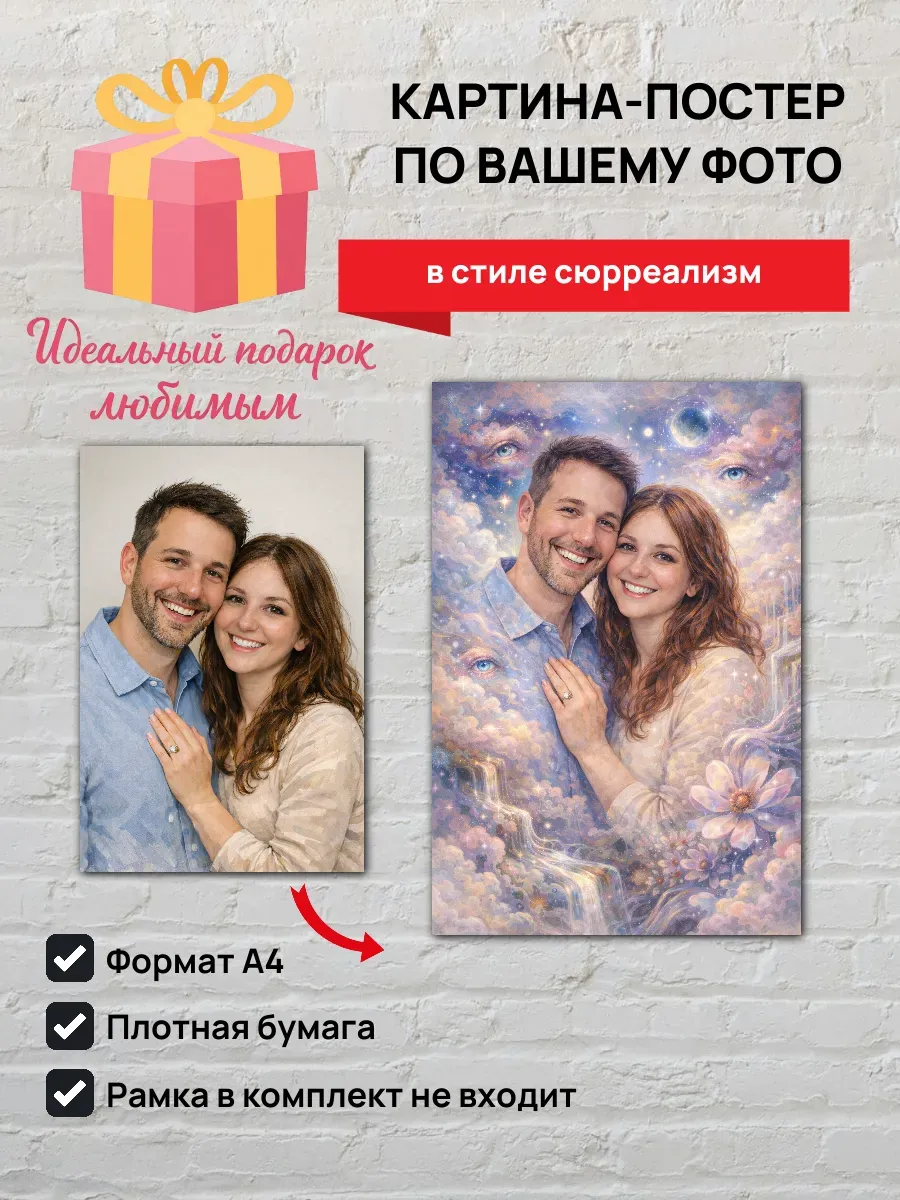 Картина-постер по вашему фото в стиле сюрреализм А4