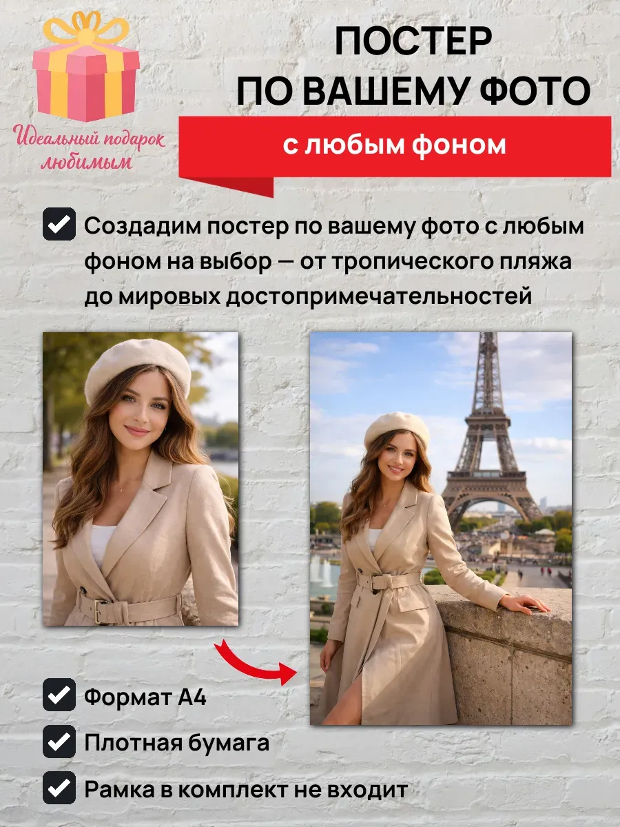 Постер по вашему фото с любым фоном A4