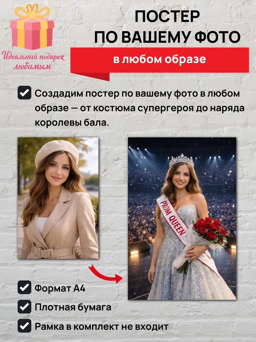 Постер по вашему фото в любом образе A4