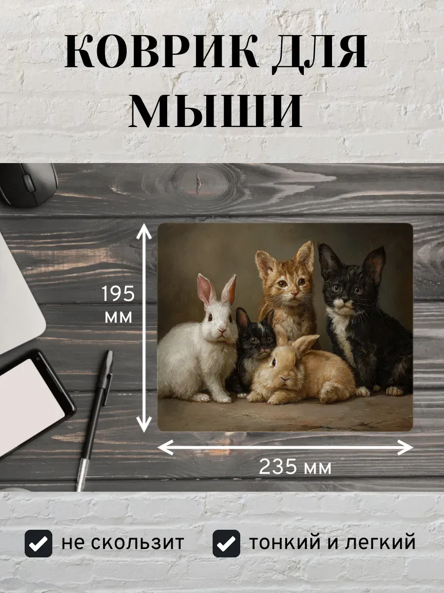Коврик для мыши с принтом Котята и кролики