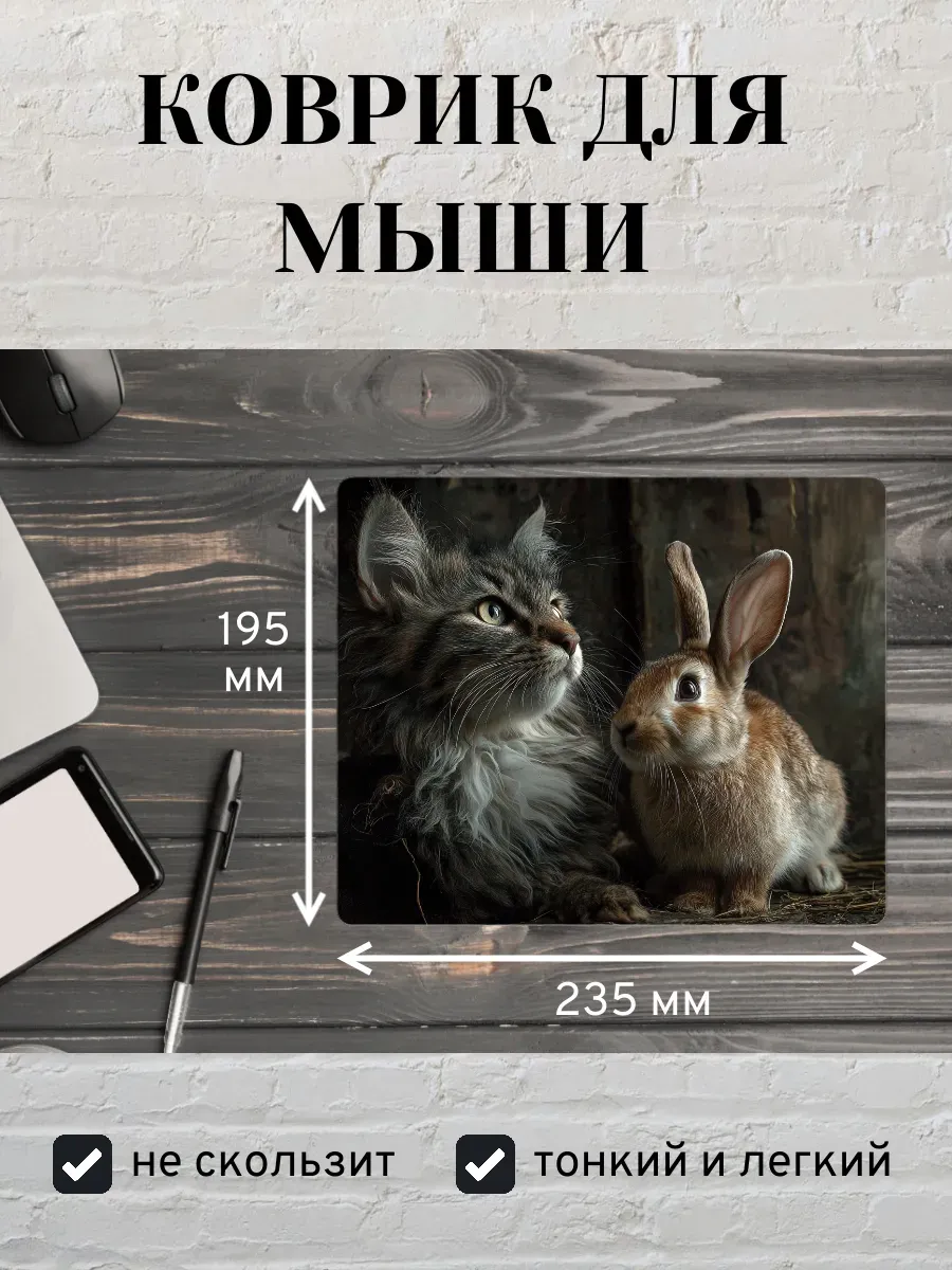 Коврик для мыши с принтом Кошка и кролик