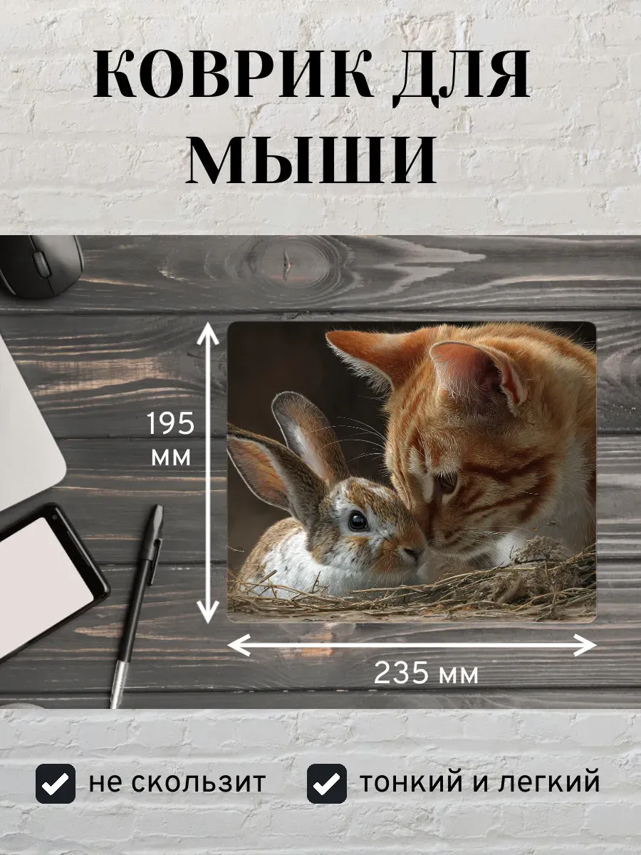 Коврик для мыши с принтом Кот и кролик