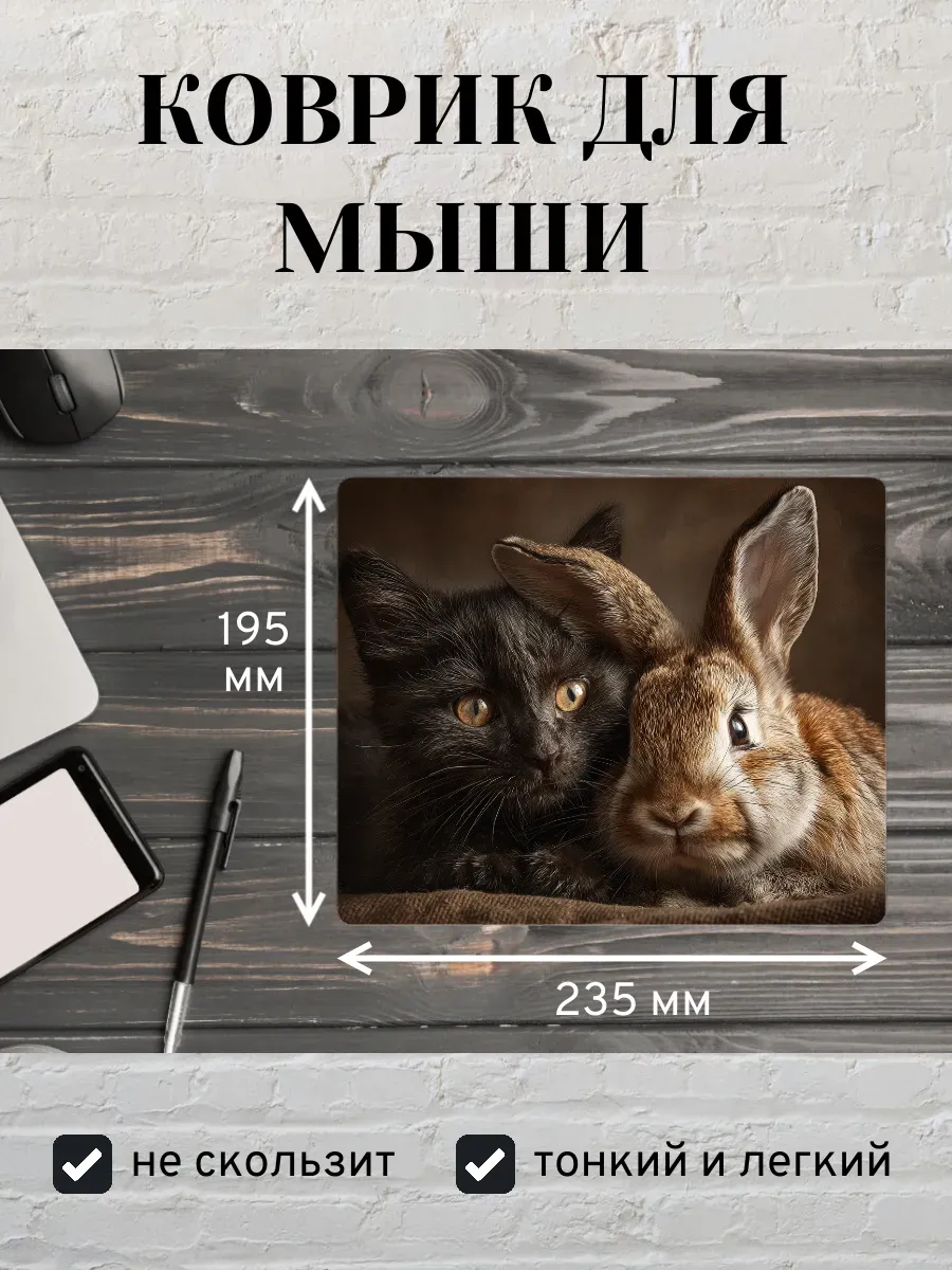 Коврик для мыши с принтом Кот и кролик