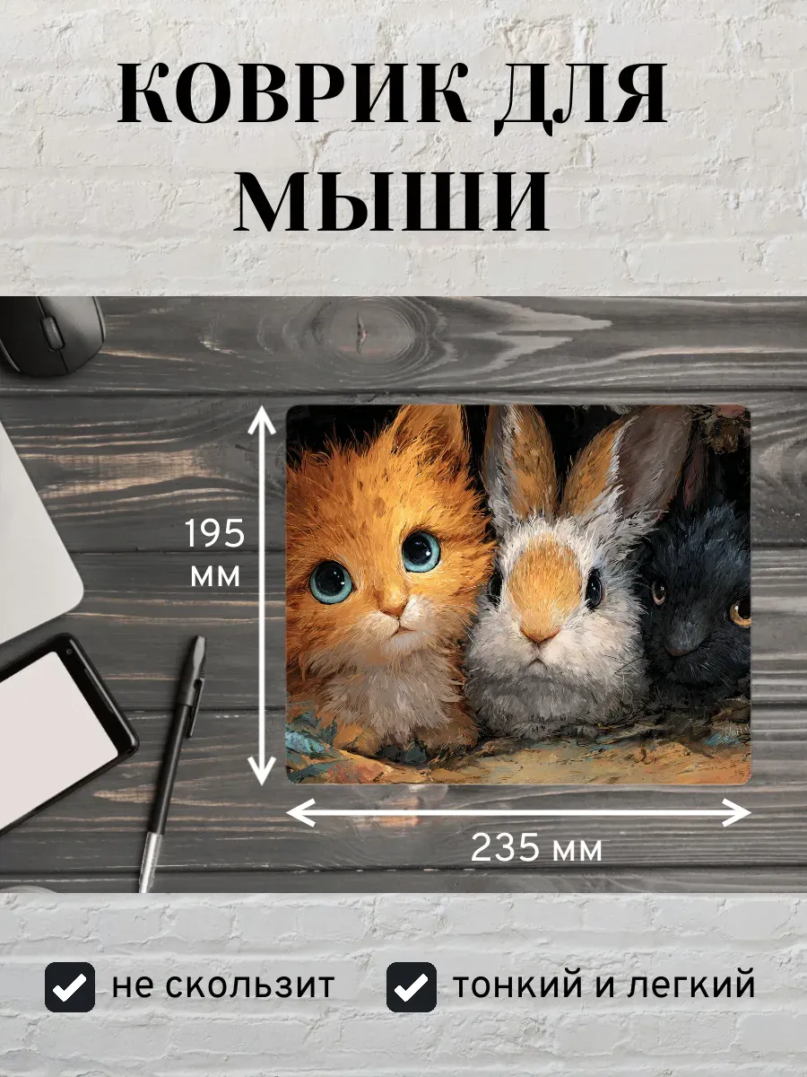 Коврик для мыши с принтом Милые зверята