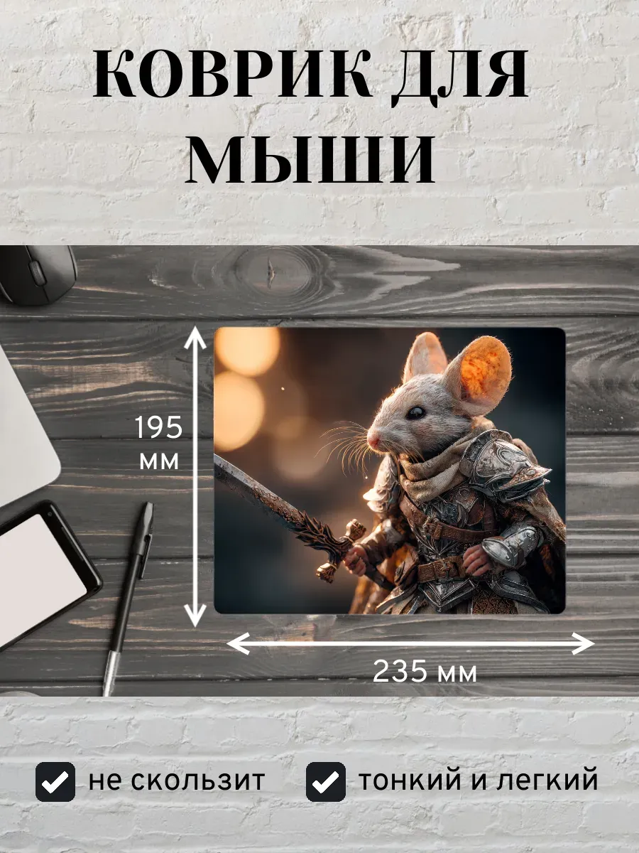 Коврик для мыши с принтом Мышь воин