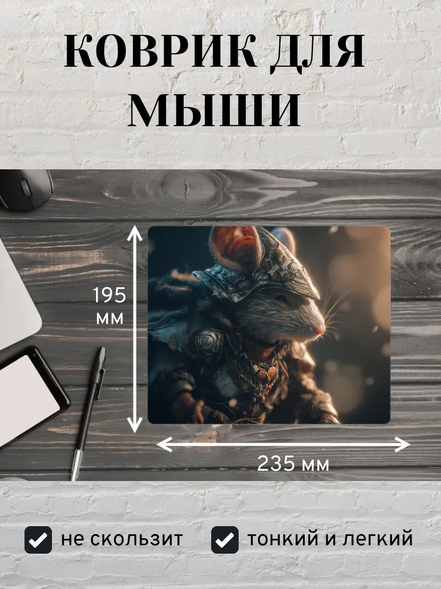 Коврик для мыши с принтом Мышь воин
