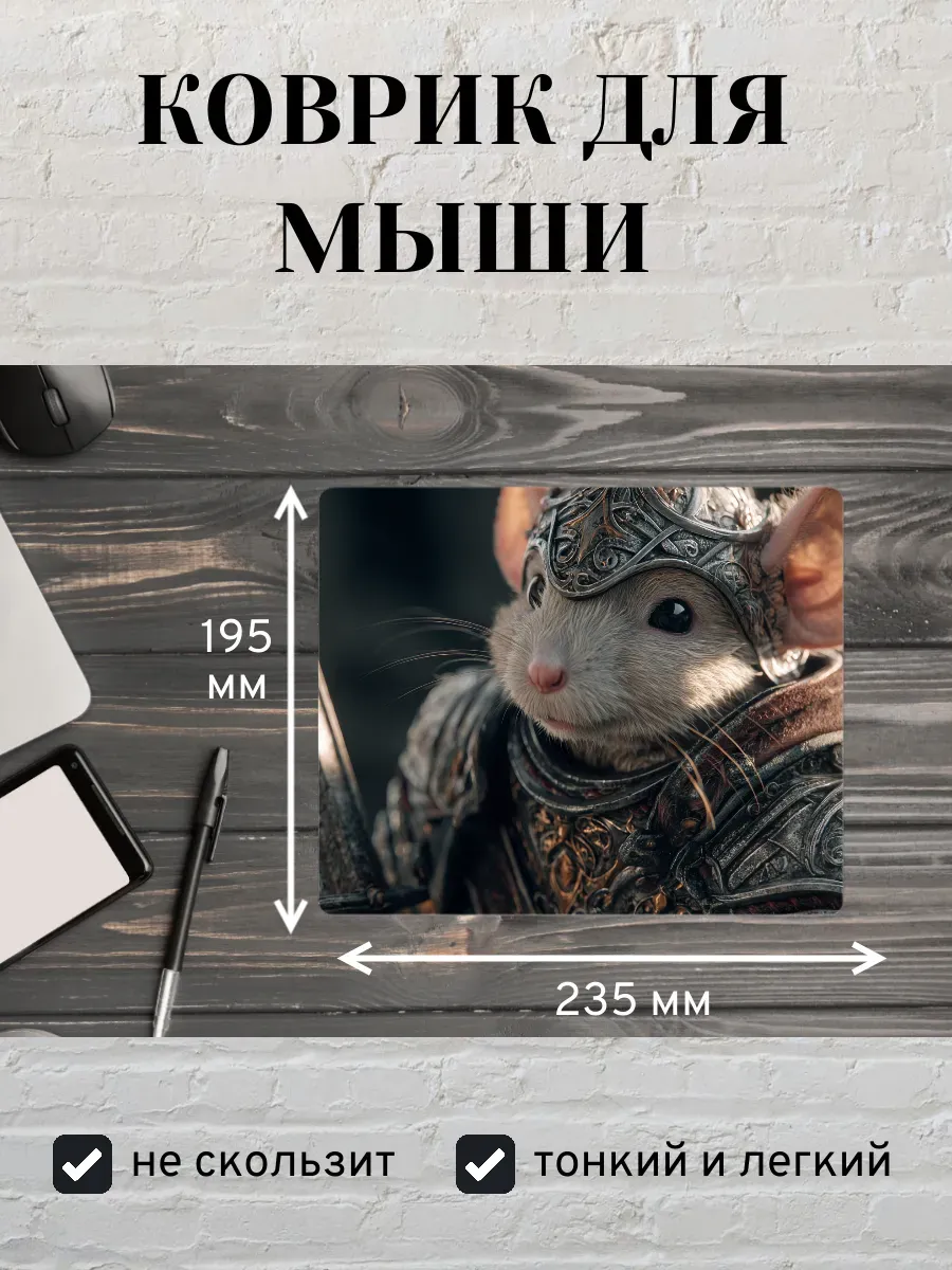 Коврик для мыши с принтом Мышь воин