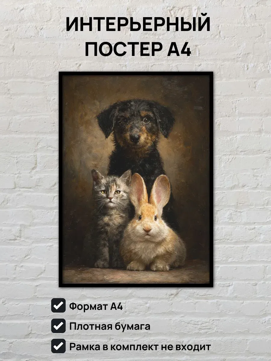Интерьерный постер А4 Зверята