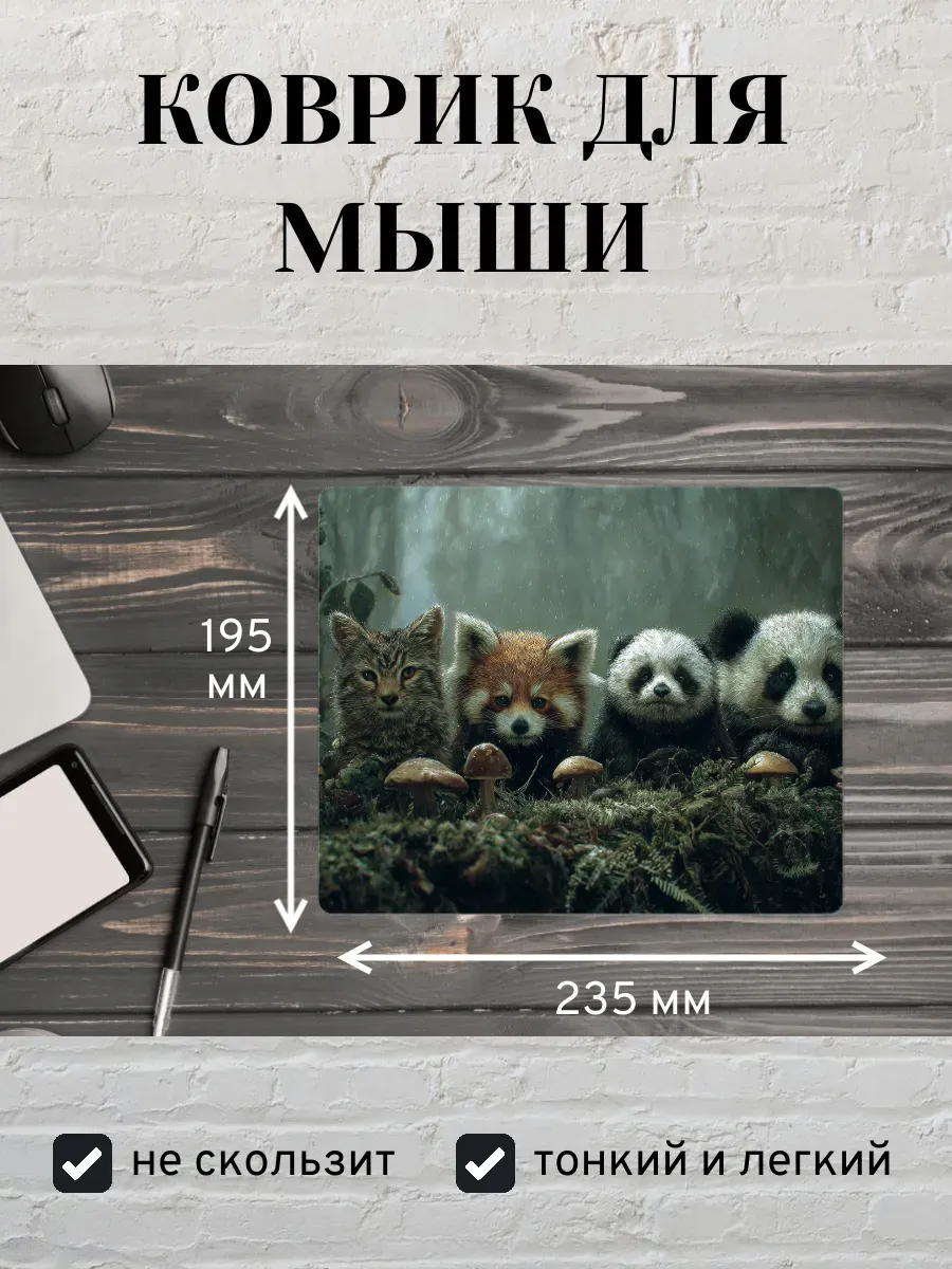 Коврик для мыши с принтом Звери в лесу