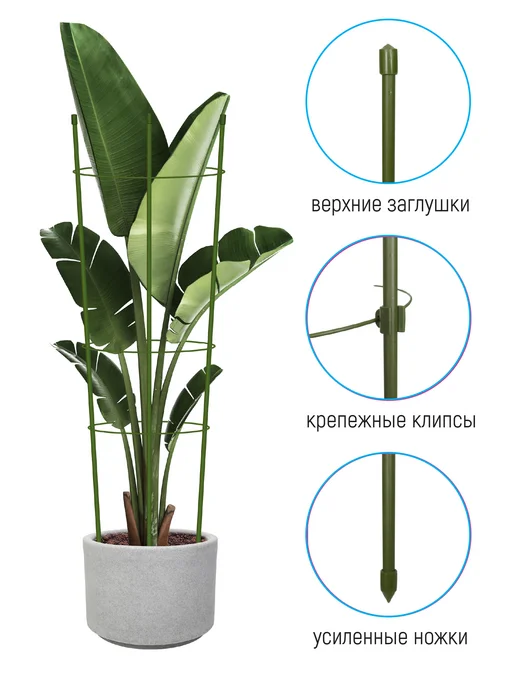 Green House Опора разборная для растений, 3 кольца (Ø22см, Ø20см, Ø18см), зеленый, фото 2
