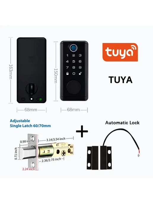 Kingku Цифровой электронный дверной замок Tuya Black Bluetooth TT, черный