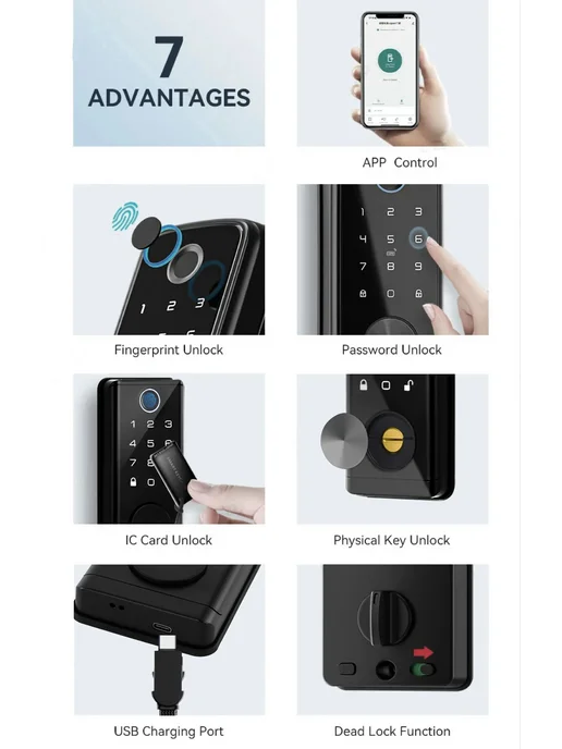 Kingku Цифровой электронный дверной замок Tuya Black Bluetooth TT, черный, фото 3