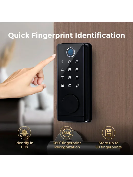 Kingku Цифровой электронный дверной замок Tuya Black Bluetooth TT, черный, фото 4