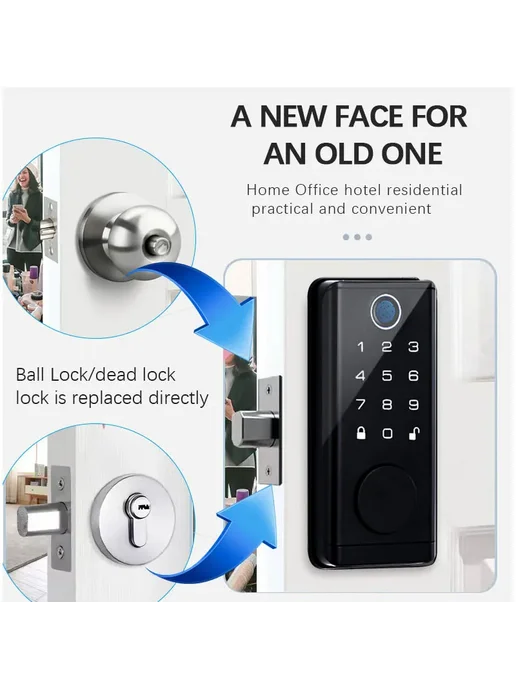 Kingku Цифровой электронный дверной замок Tuya Black Bluetooth TT, черный, фото 6