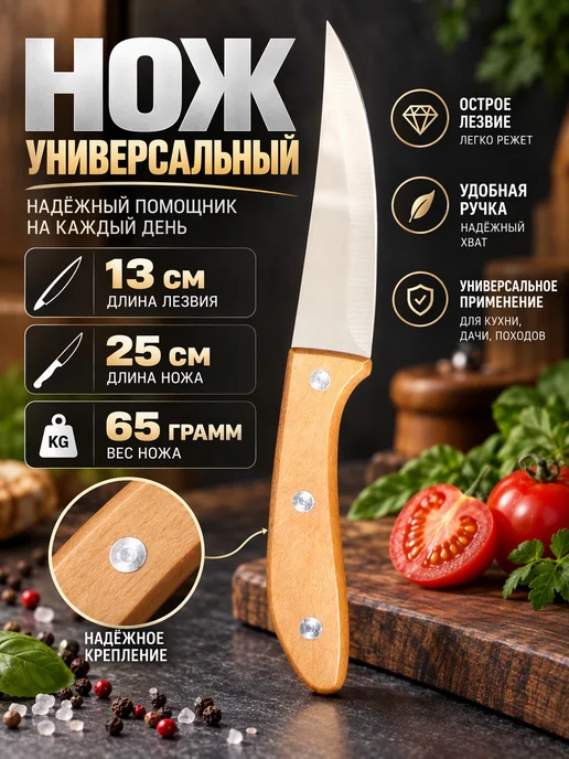 MarketMaster Нож универсальный для нарезки овощей и фруктов 25см, бежевый