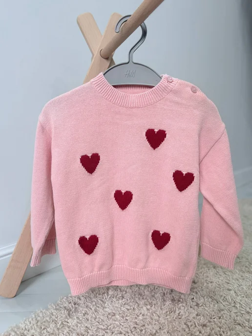 H&M Джемпер H&M (74) с сердечками новый, розовый