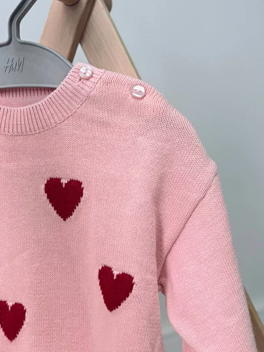 H&M Джемпер H&M (74) с сердечками новый, розовый, фото 2