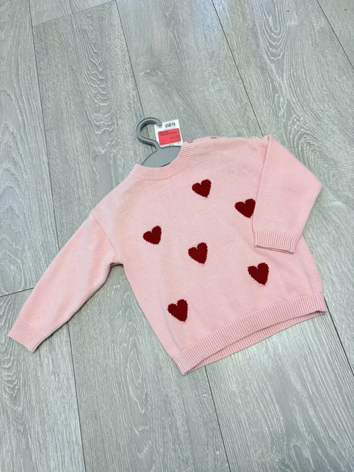 H&M Джемпер H&M (74) с сердечками новый, розовый, фото 5