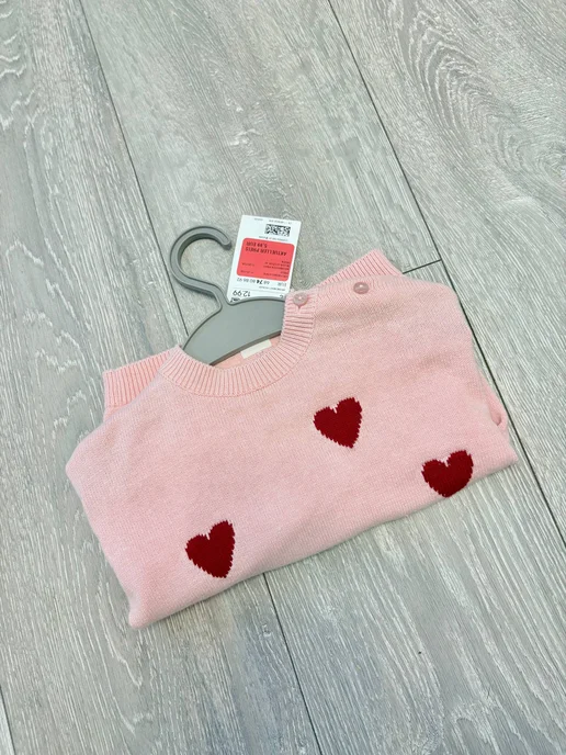 H&M Джемпер H&M (74) с сердечками новый, розовый, фото 6