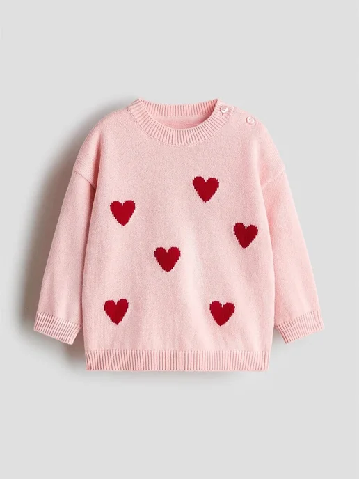 H&M Джемпер H&M (74) с сердечками новый, розовый, фото 7