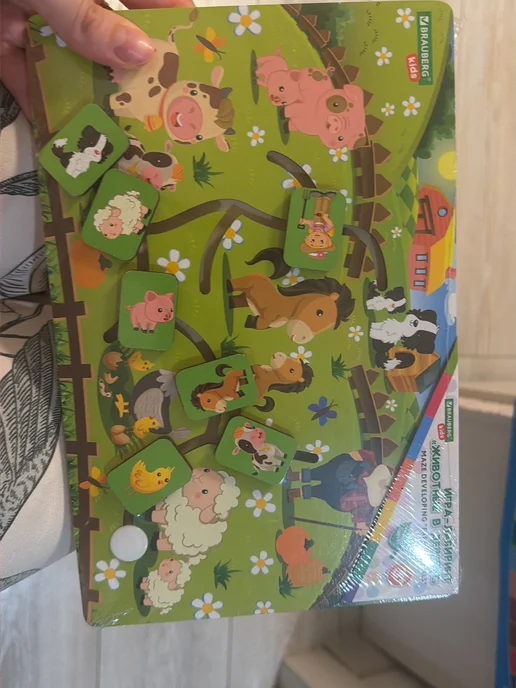 BRAUBERG KIDS Игра-лабиринт деревянная развивающая "Животные в деревне", вариант